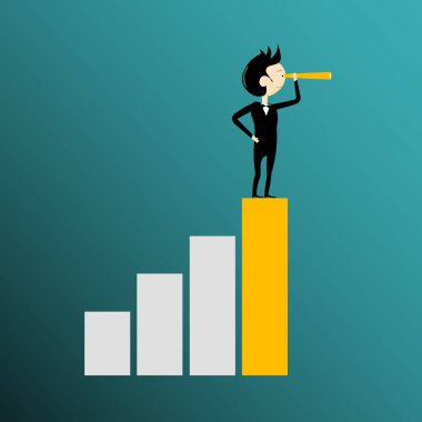 takım elbiseli bir adam diyagram infographics merdivenlerinde duruyor