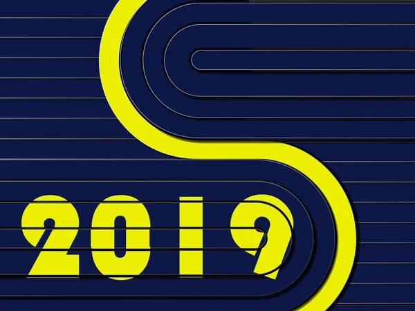 Fondo Techno Azul Oscuro Con Rayas Amarillas Con Números 2019 —  Fotos de Stock