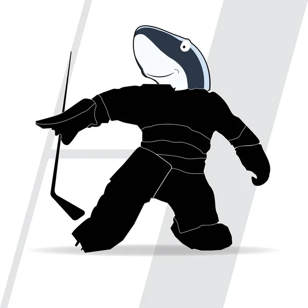 Vektorové Siluetu Žraloka Hráče Hokeje Bílém Pozadí Holí — Stockový vektor