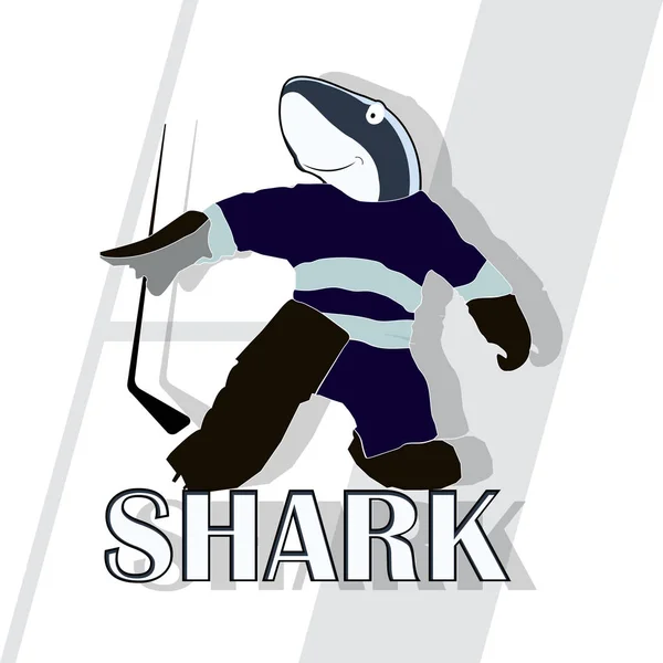 Silueta Vectorial Tiburón Jugador Hockey Sobre Fondo Blanco Con Palo — Archivo Imágenes Vectoriales