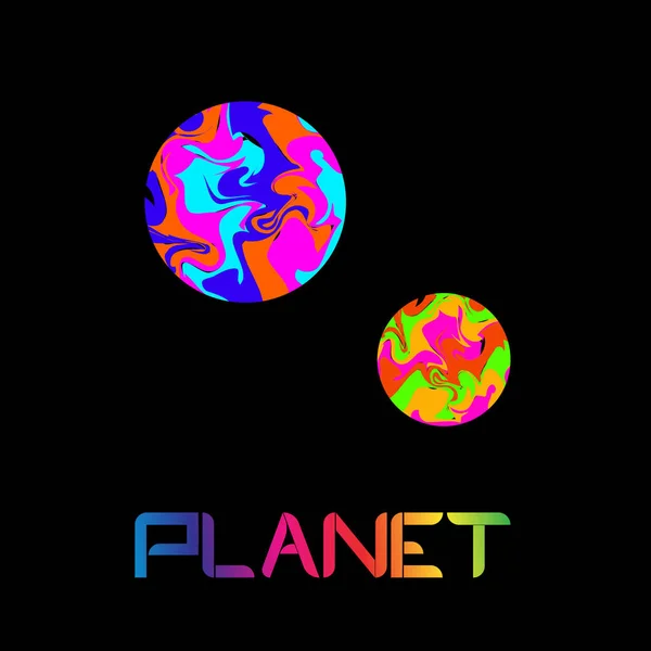 彩色行星在黑色背景标志向量 — 图库矢量图片