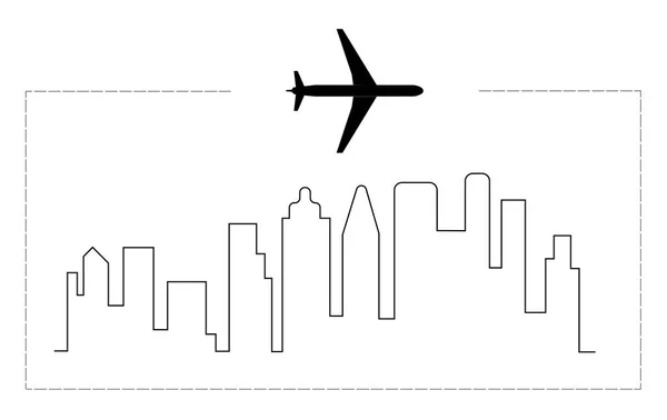 Plane Silhouette City Way — Stock Vector