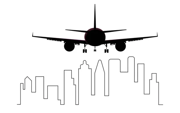 飞机上的城市的轮廓的方式 — 图库矢量图片