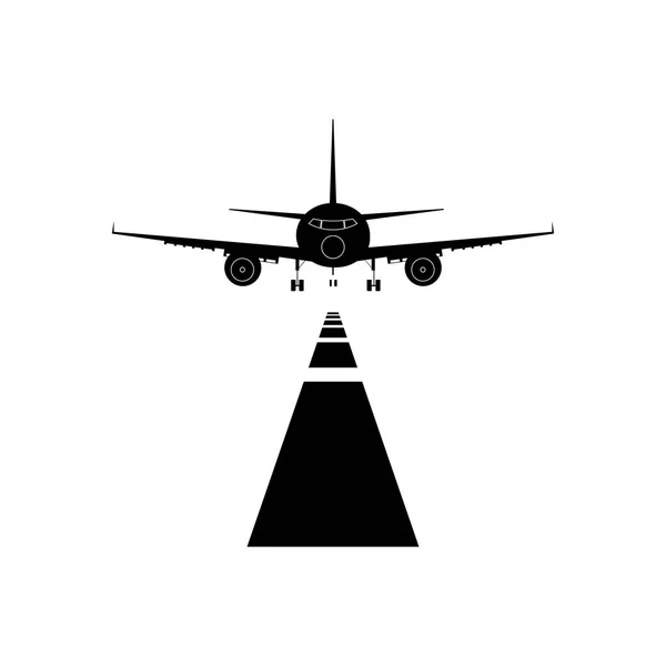 Silhouette Aeroplano Sulla Pista Decollo Atterraggio — Vettoriale Stock