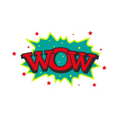 Komik yazıt wow. Beyaz arka planda retro pop art tarzı vektör karikatür illüstrasyon.