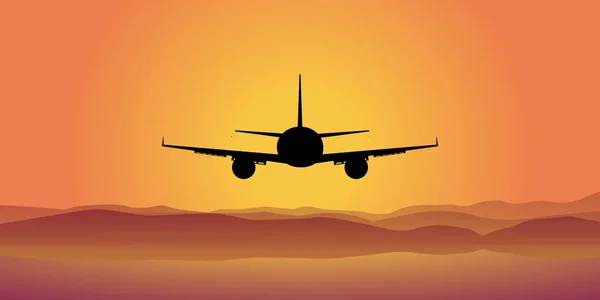 Plane Flies Sunset Clear Sky Opening Flight Season — Stock Vector