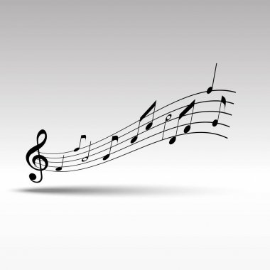 neşeli müzik personeli. Melodi beyaz bir arka plan üzerinde notlar kaydedildi.