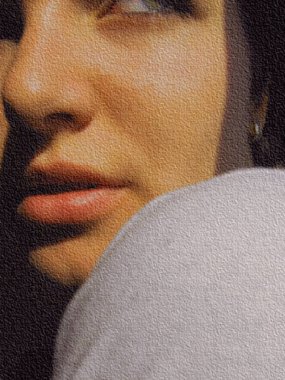 Tam dudaklar tuval doku ile bir kızın yüzü