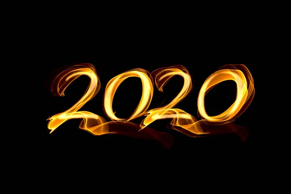 Numéros Feu 2020 Fumée Sur Fond Noir — Photo