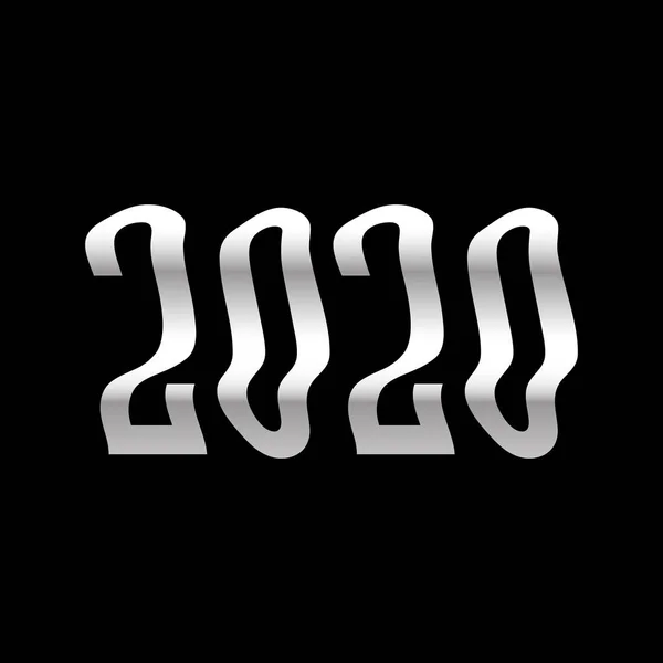 黒い背景に2020年のオフセットを持つ鋼銀の数字 — ストックベクタ