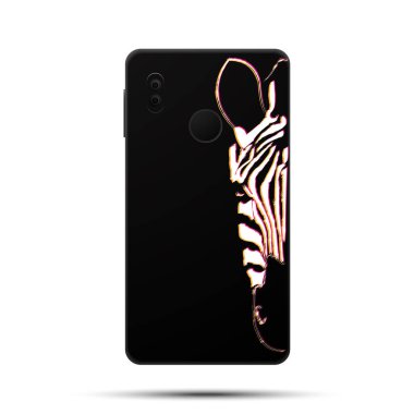 beyaz arka plan aksaklık etkisi bir zebra kafası ile siyah akıllı telefon durumda