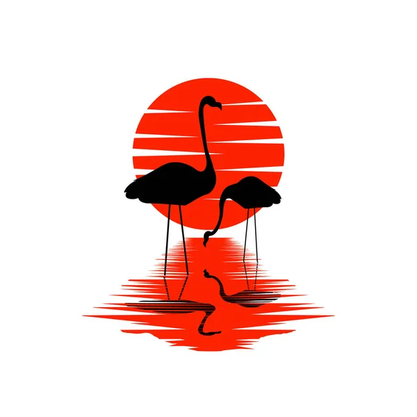 Силует Фламінго Фоні Заходу Сонця Острови Океані Червоних Тонах — стоковий вектор