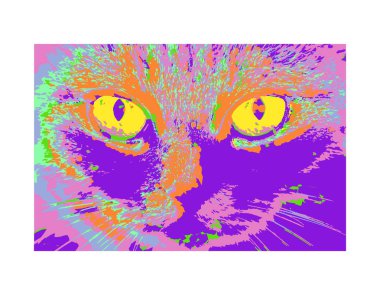 Beyaz arka planda pop sanat tarzında güzel bir kedi yüzü. Vektör resmi