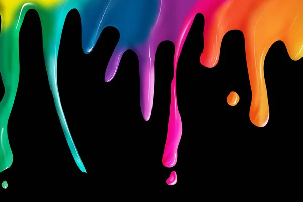 Streaks Bright Multi Colored Paint Black Background — Stock Photo, Image