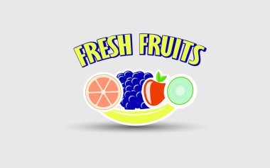 Vektör çizimi. Beyaz arka planda farklı meyveler ve taze meyveler.