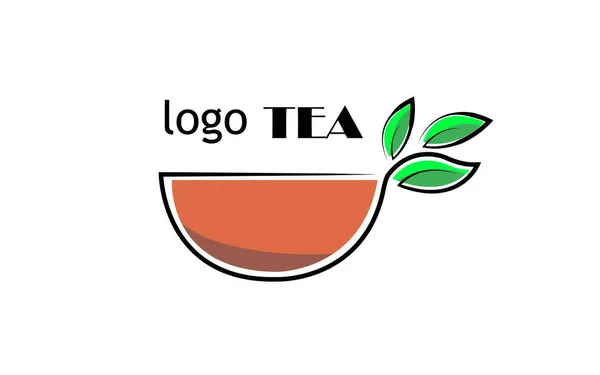 Tazza Con Foglie Sfondo Bianco Logo Del Illustrazione Vettoriale — Vettoriale Stock