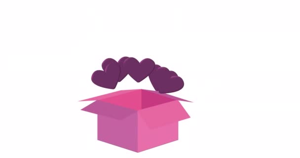 Uma Animação Caixa Rosa Aberta Com Corações Canal Alfa — Vídeo de Stock