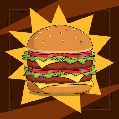 Biftek köfteli, peynirli, marullu ve domatesli duble çizburger susamlı ekmeğin arasına istiflenmiştir. 15 Eylül 'de Ulusal Çift Çizburger Günü' nü kutlamak için mükemmel.