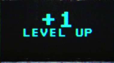 Arıza piksel video oyunu ekran animasyonu ve metin Seviyesi + 1. VHS etkisi