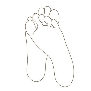 Female or male foot soles, barefoot, bottom view. Vector illustration, hand drawn cartoon style isolated on white, black and white contour clipart