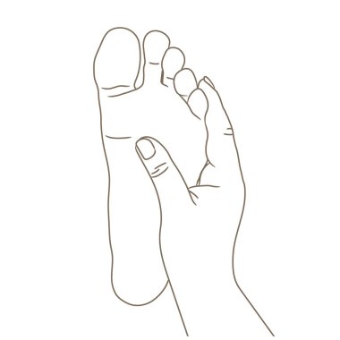 Kadın ya da erkek ayak sole, yalınayak, alt görünümü. İllüstrasyon vektör, beyaz, siyah ve beyaz kontur üzerinde izole çizilmiş karikatür tarzı el