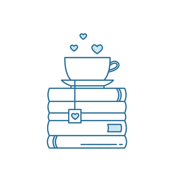 Bücherstapel Und Kaffee Oder Teetasse Mit Herzsymbolen Ich Liebe Lesekonzepte — Stockvektor