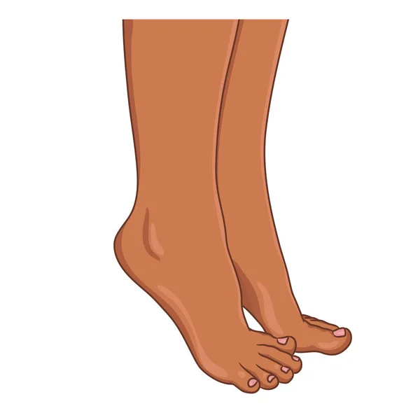 Frauenbeine Barfuß Seitenansicht Dunkle Afroamerikanische Haut Vektor Illustration Handgezeichneter Cartoon — Stockvektor