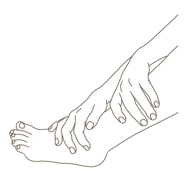 Frauenbeine Barfuß Mit Händen Die Den Knöchel Halten Seitenansicht Vektor — Stockvektor