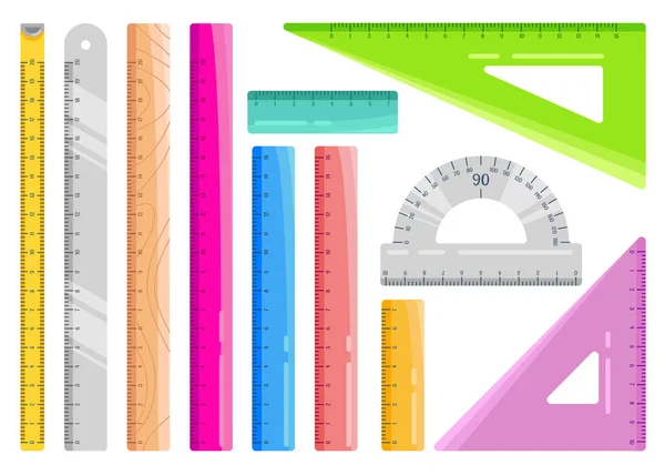 Conjunto Reglas Coloridas Material Oficina Medición Diseño Arte Papelería Escolar — Archivo Imágenes Vectoriales