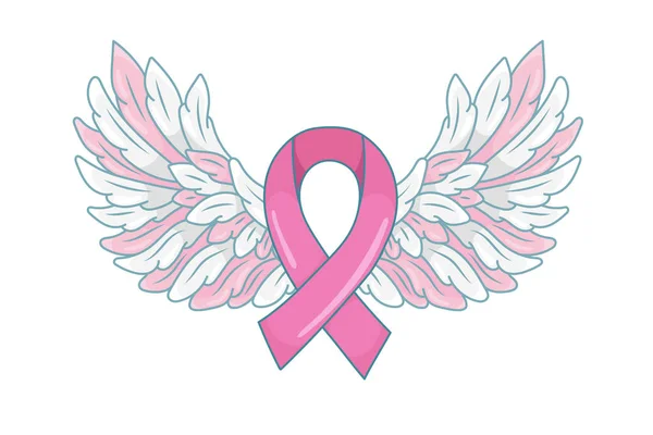 Růžová Stuha Rozpětí Andělskými Křídly Jako Symbol Naděje Podporu Rakovina — Stockový vektor