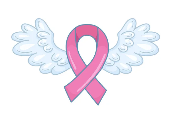 Růžová Stuha Rozpětí Andělskými Křídly Jako Symbol Naděje Podporu Rakovina — Stockový vektor