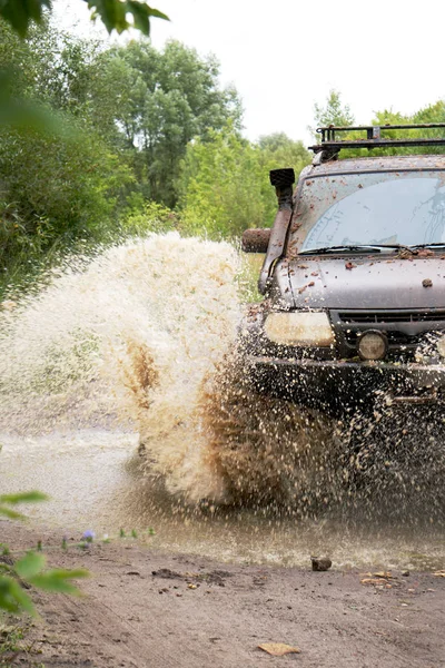 Los Paseos Coche Fuera Carretera Charco — Foto de Stock