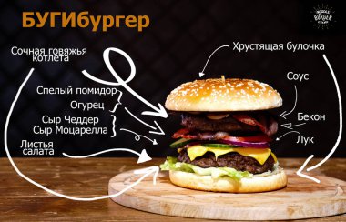 Hamburgerler için oklarla menü tasarımı