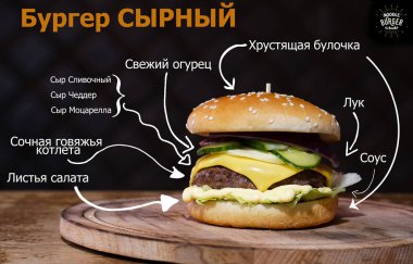 Hamburgerler için oklarla menü tasarımı