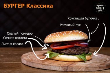 Hamburgerler için oklarla menü tasarımı