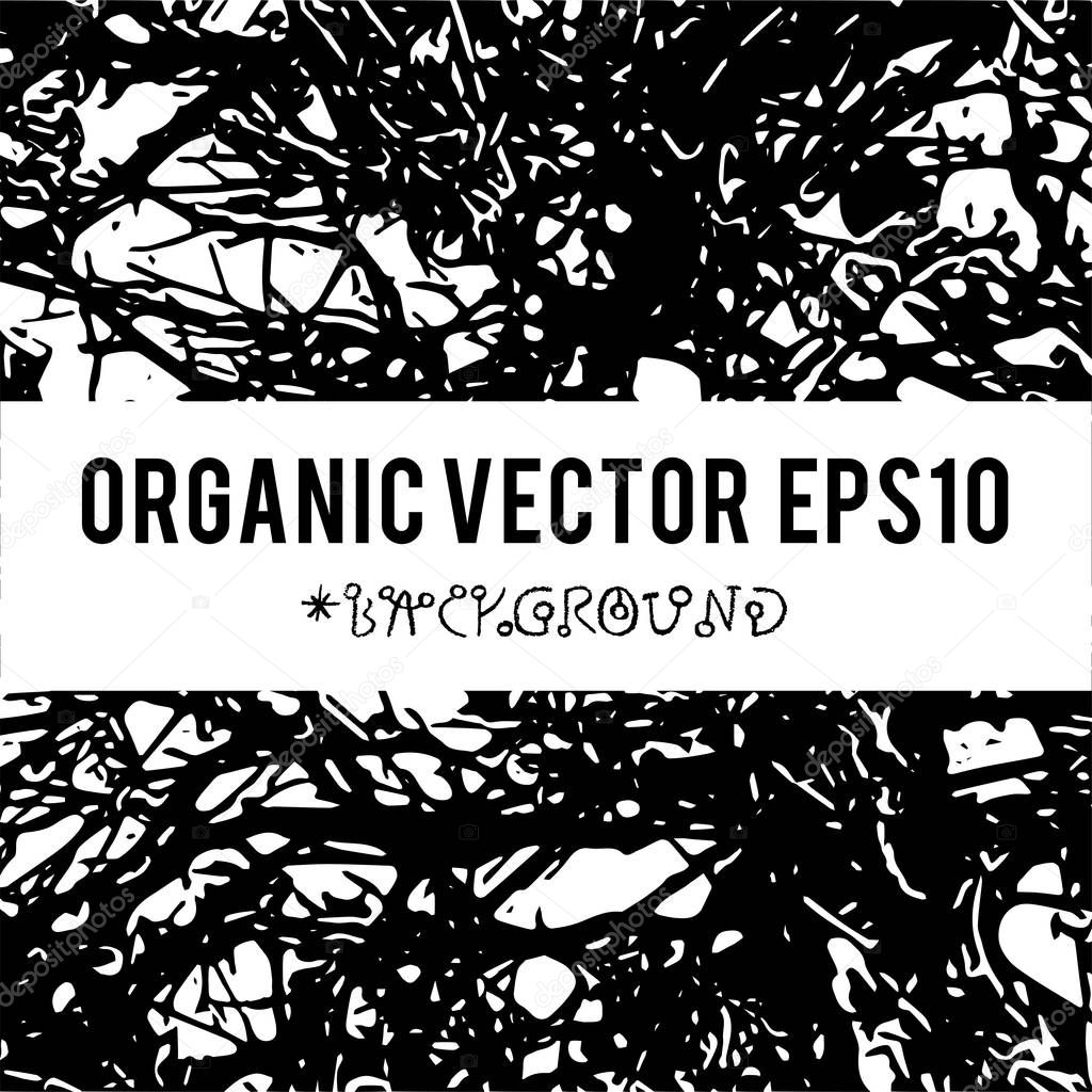 Organic vector background with nature foliage textures and dark grunge items for creation of design banners, music cover, wallpapers ,flyers, web sites with grunge industrial ideas.