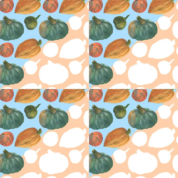 Orange Greenery Pumpkins Seamless Watercolor Pattern Background Natural Paper Texture — Stock Photo, Image