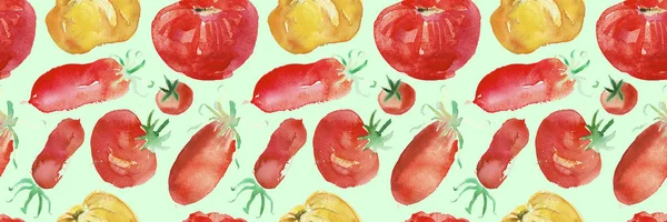 西红柿无缝图案和蔬菜背景与天然水彩插图西红柿和纸张纹理 — 图库照片