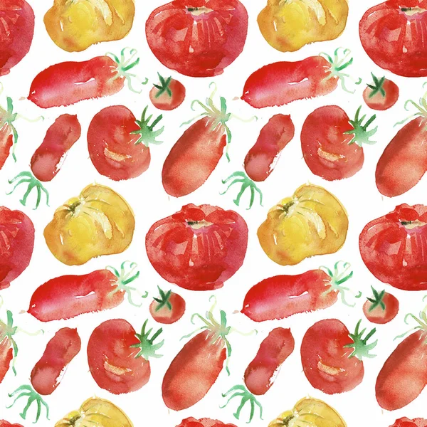 Padrão Sem Emenda Tomate Fundo Vegetal Com Uma Ilustração Aquarela — Fotografia de Stock