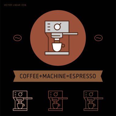 Kahve simgesi ve anahat tarzı kafe işareti, kahvesi, app simgesi için trendy ince çizgi amblemi ile doğrusal coffeeshop rozeti.
