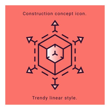 3D trendy sembolü. Artırılmış gerçeklik illüstrasyon. VR simgesi. Vektör trendy doğrusal tarzı. 3d küp işareti ve satır okları ile ölçeklendirme simgesi.