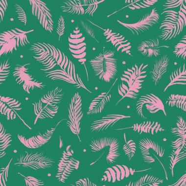 Palmiye dalları renk arka plan üzerinde. Egzotik desen. Elle çizilmiş suluboya tropikal seamless modeli palm botanik siluetleri ile bırakır. Minimal tasarım app arka plan, bez baskı.