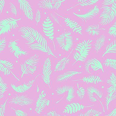 Palmiye dalları renk arka plan üzerinde. Egzotik desen. Elle çizilmiş suluboya tropikal seamless modeli palm botanik siluetleri ile bırakır. Minimal tasarım app arka plan, bez baskı.