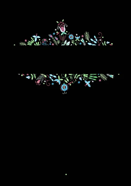 Цветочные Рамки Зеленой Листвы Цветок Черном Фоне Цветочная Гирлянда Красоты — стоковое фото