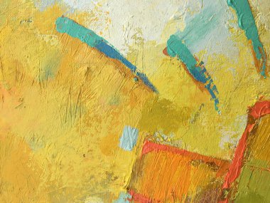 Impasto tarzında Sonbahar soyut arka plan. Tuval üzerinde hamur lu doku ile sarı duvar kağıdı. Sanatsal el boyaması güneşli arka plan. Canlı turuncu dokulara sahip özel çağdaş sanat zemini.