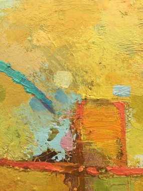 Impasto tarzında Sonbahar soyut arka plan. Tuval üzerinde hamur lu doku ile sarı duvar kağıdı. Sanatsal el boyaması güneşli arka plan. Canlı turuncu dokulara sahip özel çağdaş sanat zemini.