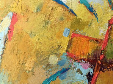 Impasto tarzında Sonbahar soyut arka plan. Tuval üzerinde hamur lu doku ile sarı duvar kağıdı. Sanatsal el boyaması güneşli arka plan. Canlı turuncu dokulara sahip özel çağdaş sanat zemini.