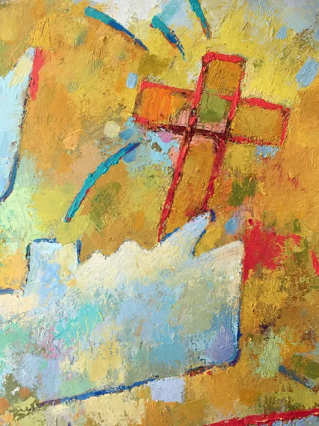 Christian Concept Handmade Style Canvas Illustration Christology Yellow Painting Background — Stock Photo, Image