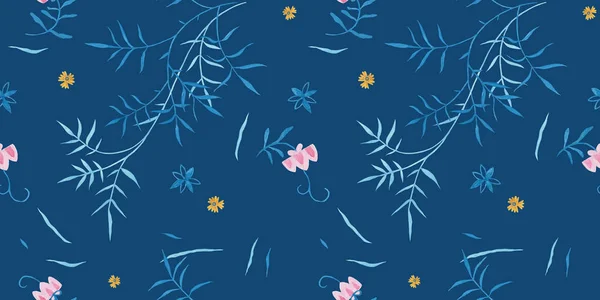 Heldere Kobalt Kleur Moderne Illustratie Plaat Decoratie Herhalende Bladeren Petal — Stockfoto