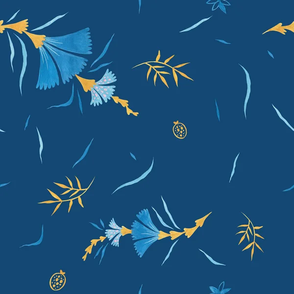 Heldere Kobalt Kleur Moderne Illustratie Plaat Decoratie Herhalende Bladeren Petal — Stockfoto